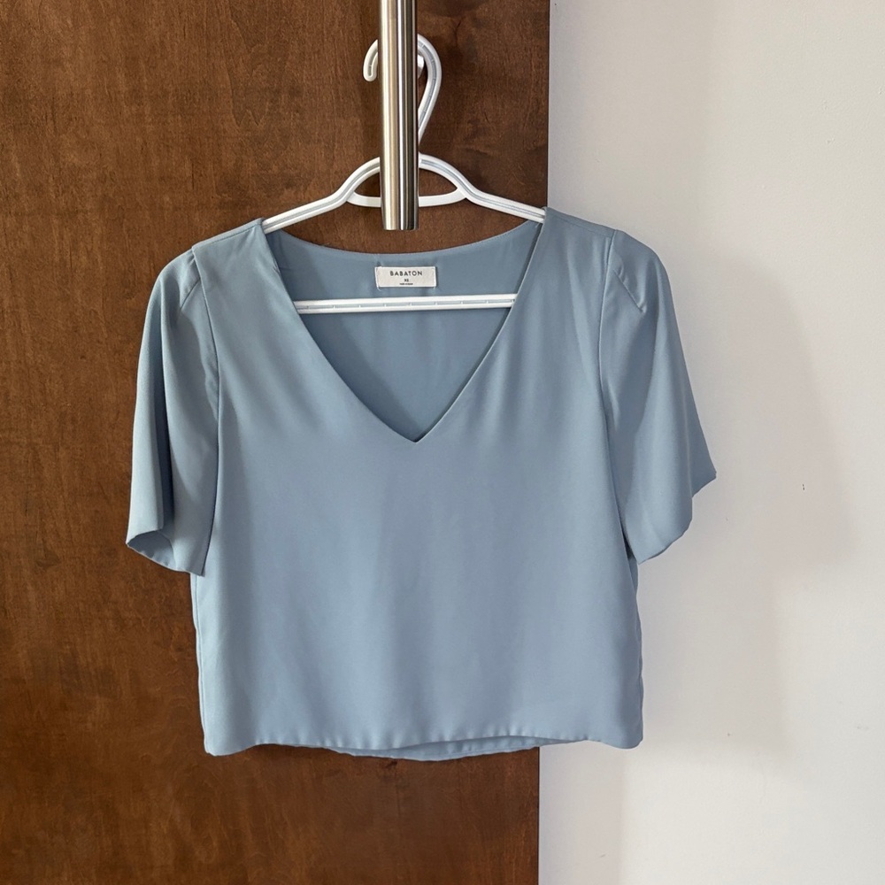 Babaton Soft Blue V-Neck Blouse